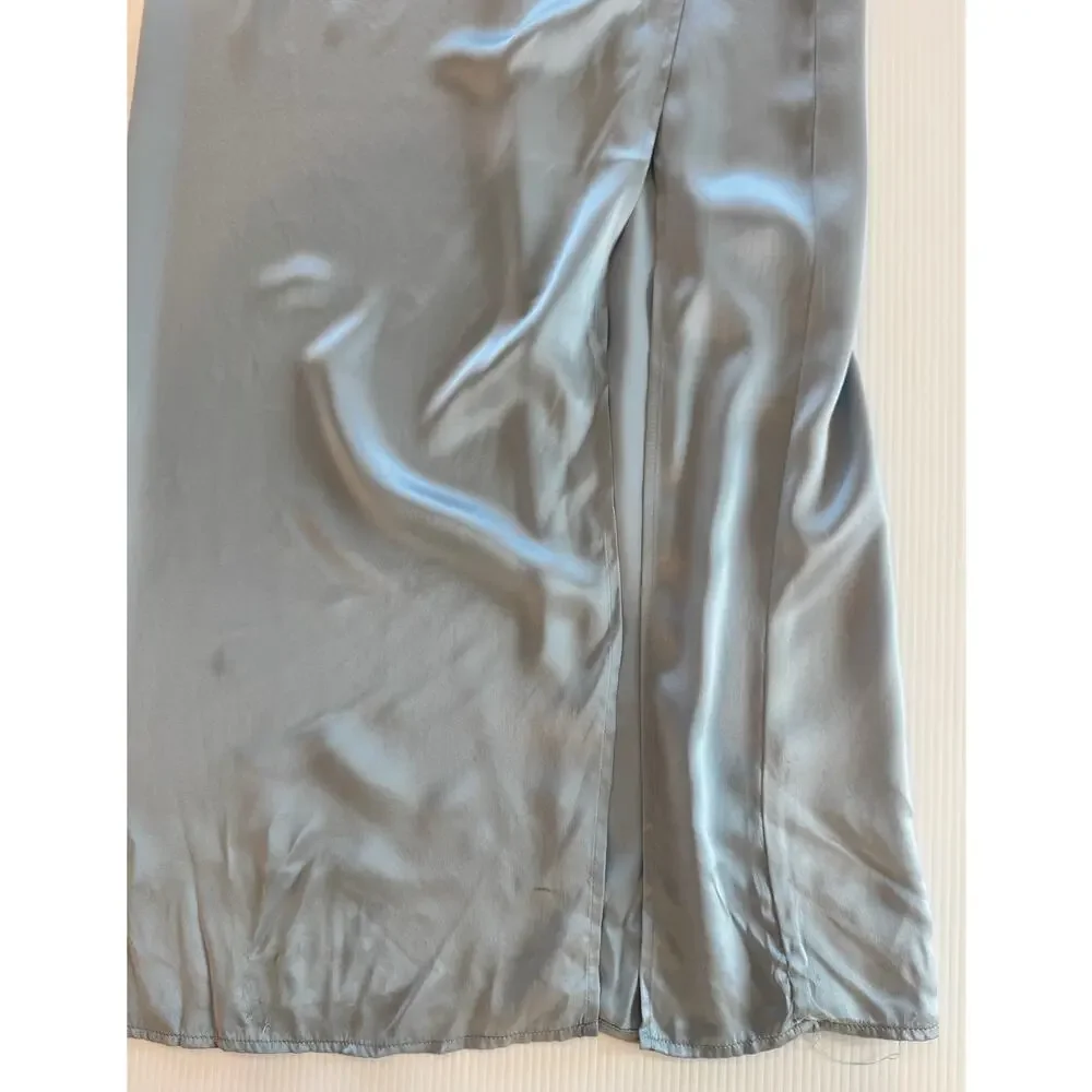 Reformation Barrow Silk Satin Strapless Maxi Dress Ice Blue 2 XS Slit Formal - Picture 14 of 16